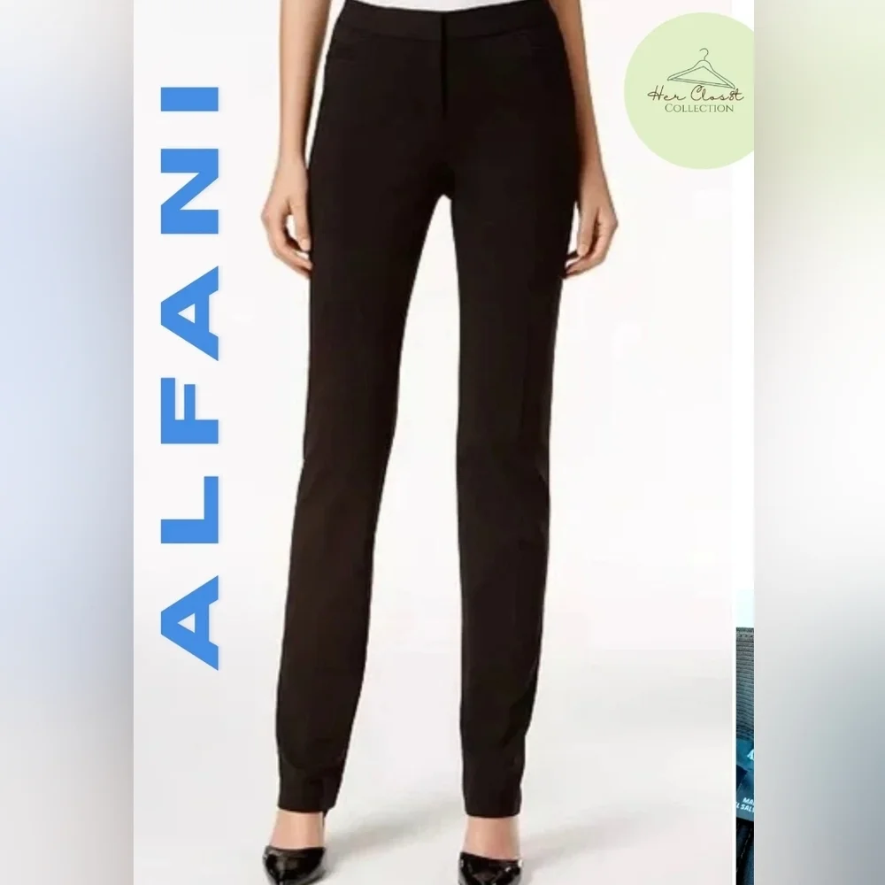 Alfani Women's Black Straight Leg Dress Pants 6 - Picture 2 of 13
